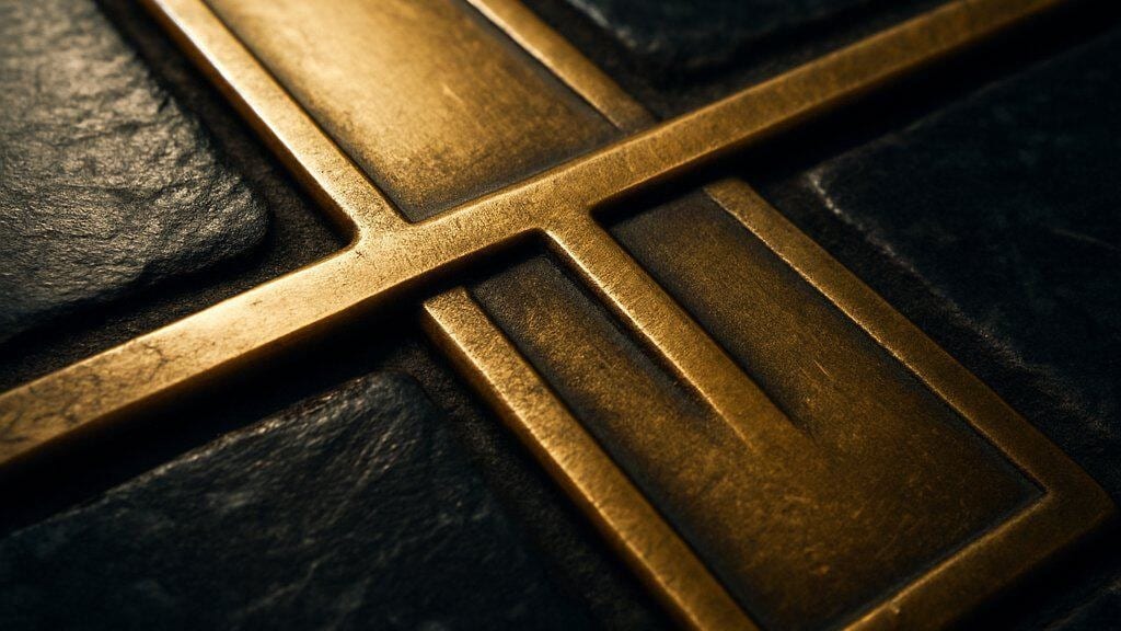 Abstract close-up of crossed brass bars on a dark background